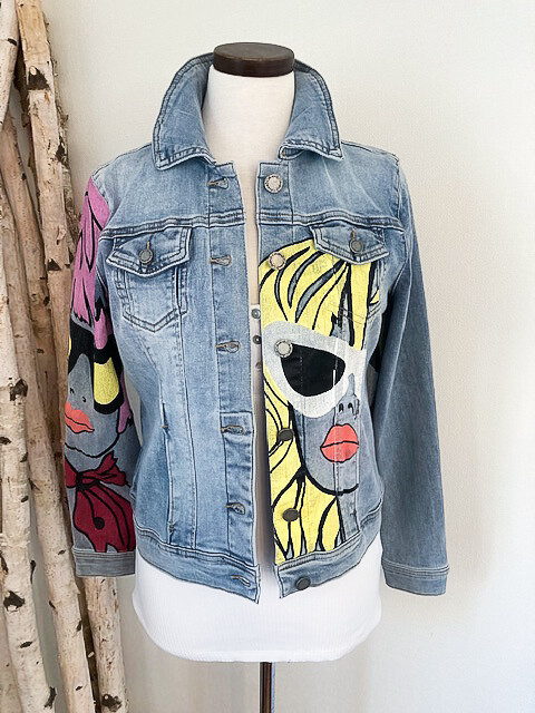 CHARLIE B Fashion Girl Painted Denim Jacket