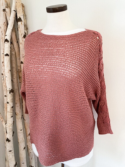 TRIBAL Sweater w/ Criss Cross Pattern on Shoulders and Sleeves