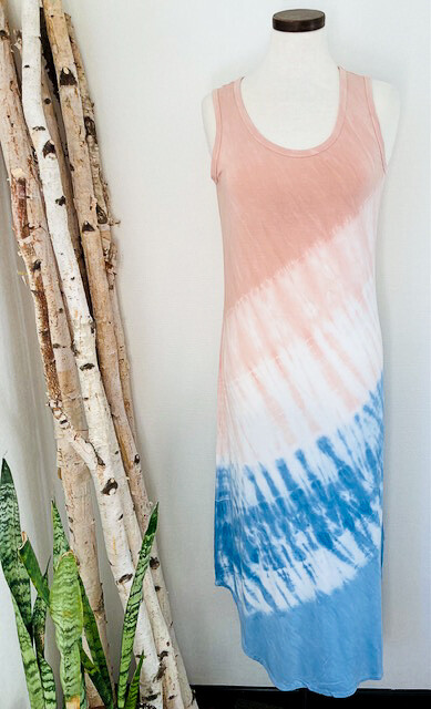 TRIBAL Tie Dye Maxi Dress in Peach Skin
