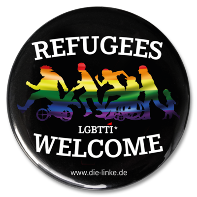 Button "Refugees Welcome LGBTTI"
