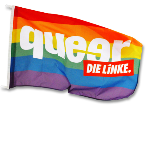 Fahne "queer" mit Kunststoffkarabinerhaken