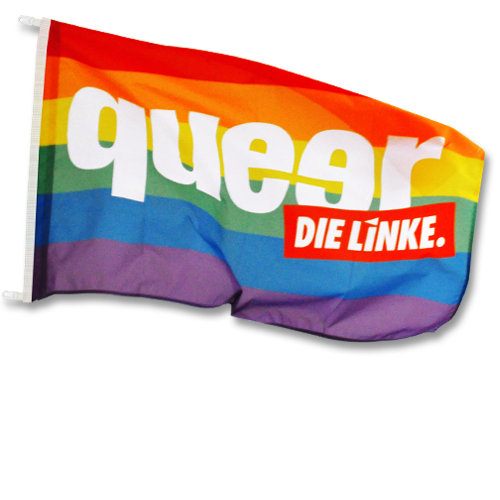 Fahne &quot;queer&quot; mit Kunststoffkarabinerhaken