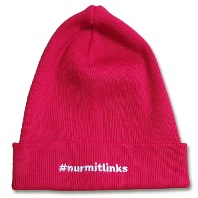 Strickmütze "#nurmitlinks" rot