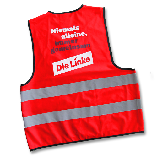 Weste rot &quot;Niemals alleine, immer gemeinsam&quot; Die Linke
