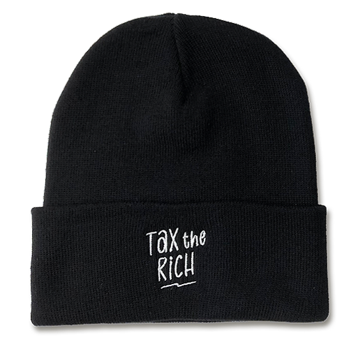 Strickmütze "tax the rich" schwarz