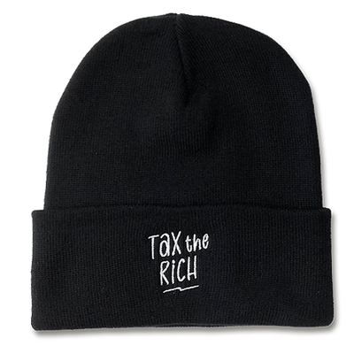 Strickmütze "tax the rich" schwarz