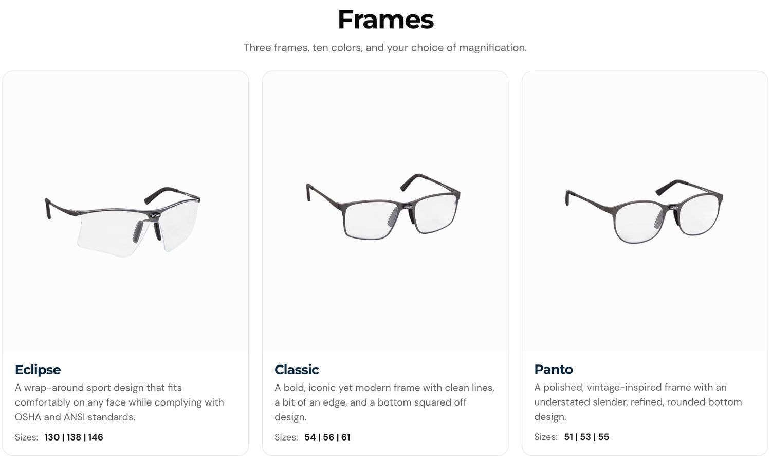 Galilean, Frames: Eclipes-Classic-Panto