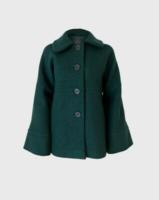 A-LINE ROUND COLLAR WOOL COAT IN DARK GREEN A-LINE ROUND COLLAR WOOL COAT IN DARK GREEN