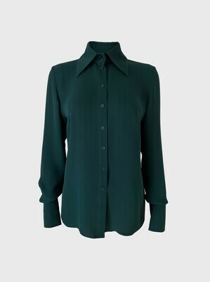 BOLD COLLAR SILK BLOUSE IN DARK GREEN BOLD COLLAR SILK BLOUSE IN DARK GREEN