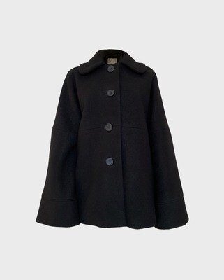 A-LINE ROUND COLLAR WOOL COAT IN BLACK A-LINE ROUND COLLAR WOOL COAT IN BLACK