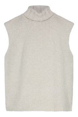 KNITTED SLEEVELESS TOP WITH TURTLE NECK IN PLATINO