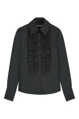 RUFFLE TUXEDO BLOUSE ORGANIC COTTON BLACK RUFFLE TUXEDO BLOUSE ORGANIC COTTON BLACK
