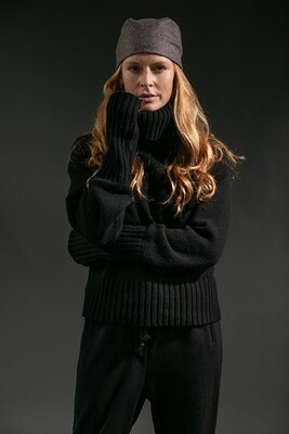 CASHMERE-WOOL SWEATER RAGLAN WITH TURTLE NECK IN BLACK