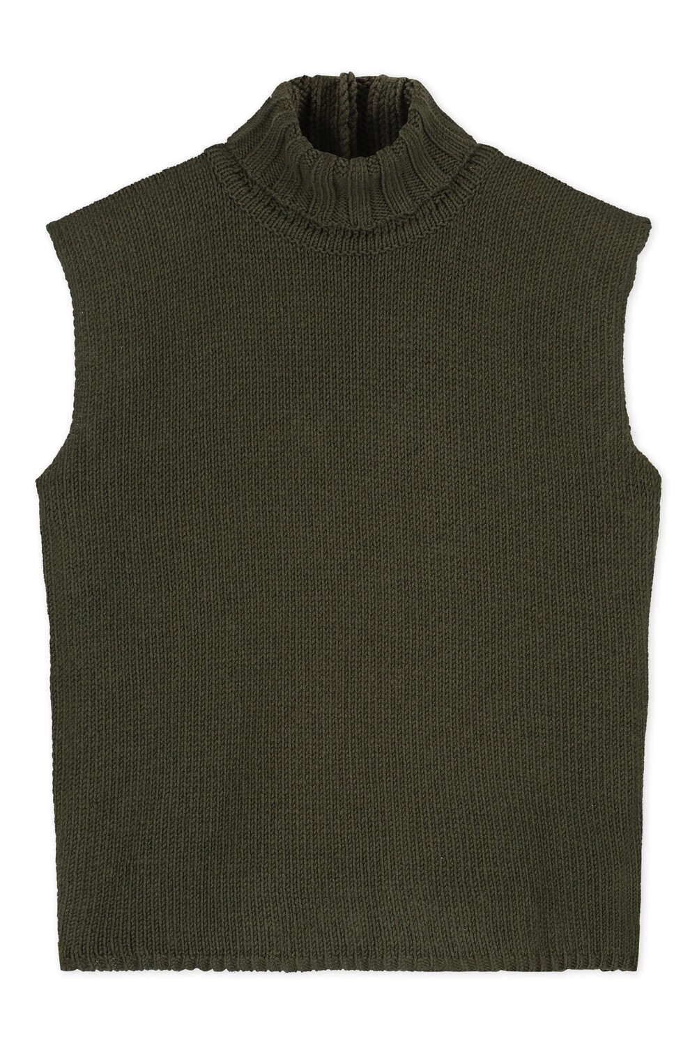 KNITTED SLEEVELESS TOP WITH TURTLENECK IN MILITARE