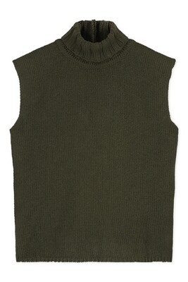 KNITTED SLEEVELESS TOP WITH TURTLENECK IN MILITARE KNITTED SLEEVELESS TOP WITH TURTLENECK IN MILITARE