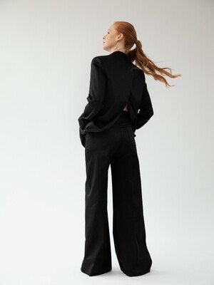 LOW WAISTED TROUSERS BLACK ORGANIC COTTON SATIN