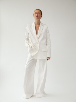 LOW WAISTED TROUSERS OFF WHITE ORGANIC COTTON SATIN
