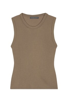 KNITTED TANK TOP 2/2 RIB IN TAUPE