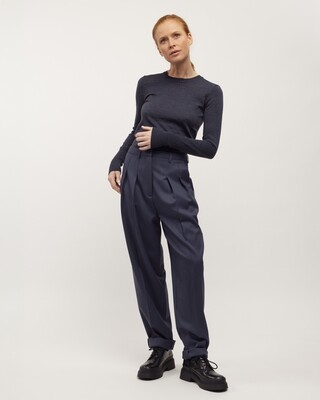pleated trousers in greyed blue