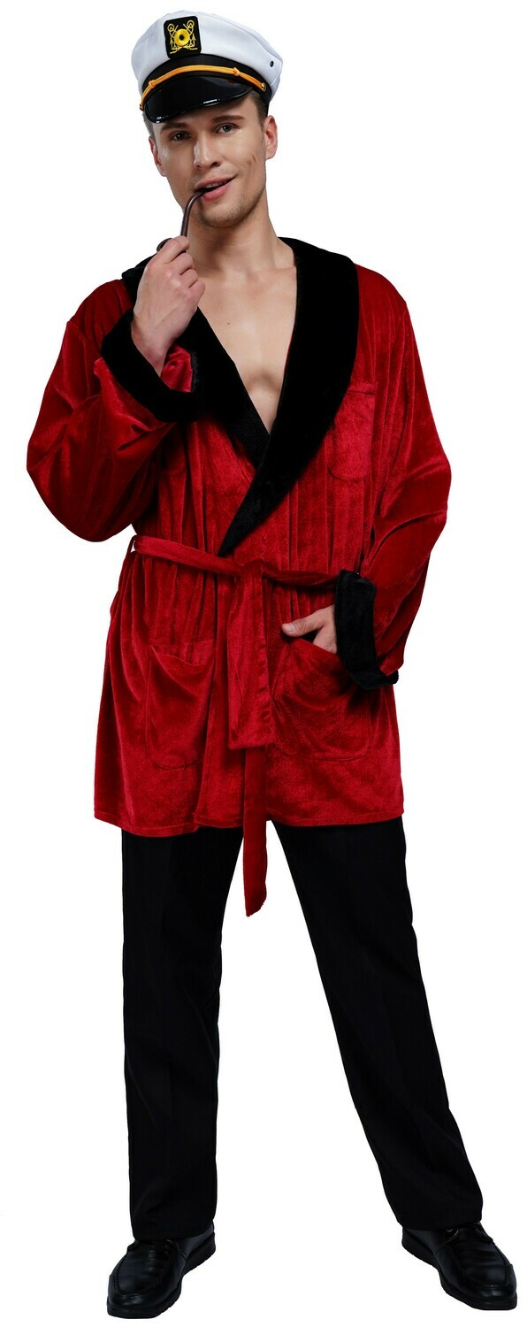 Velvet Smoking Robe Jacket Costume with Hat