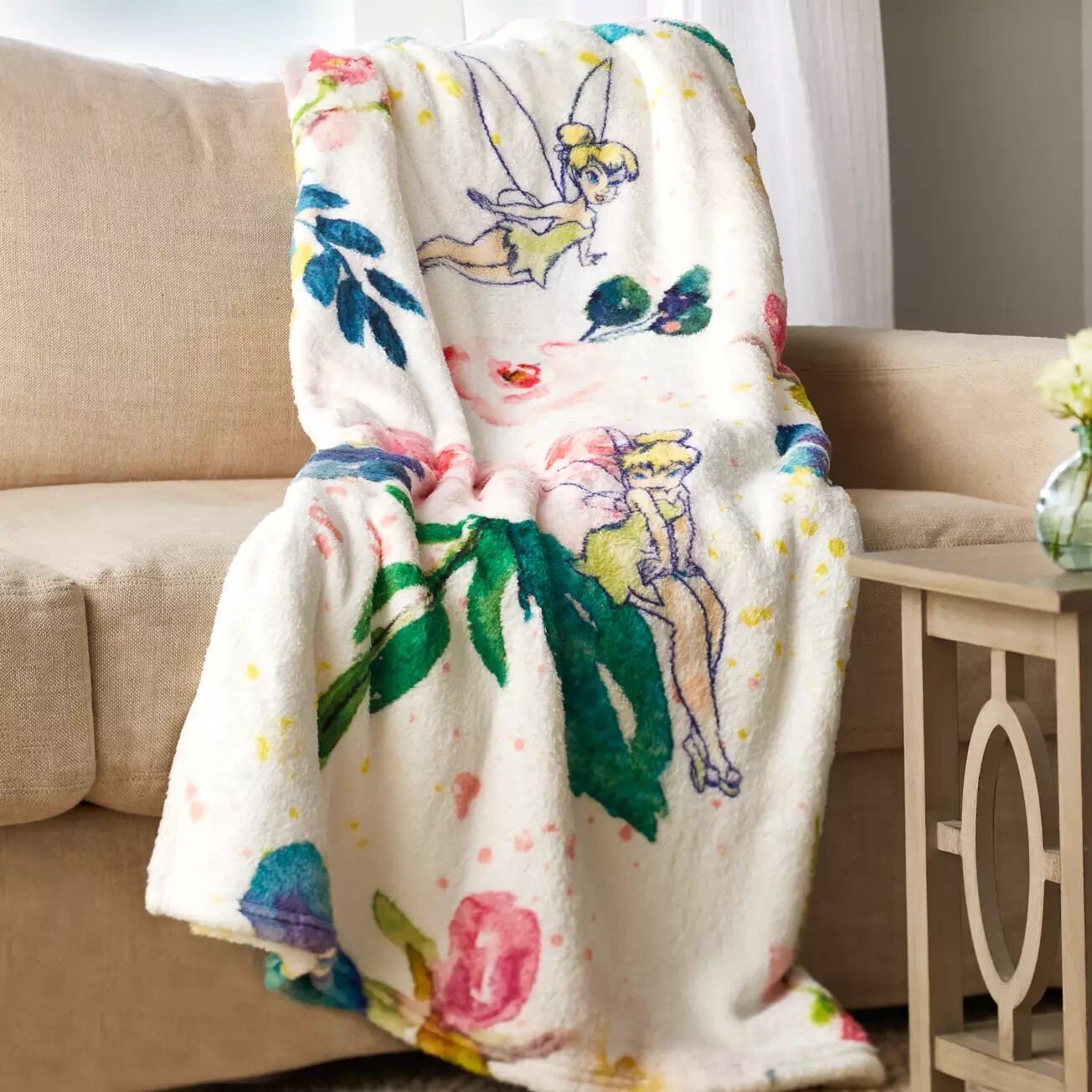 Tinker Bell Icon Floral Fleece Throw