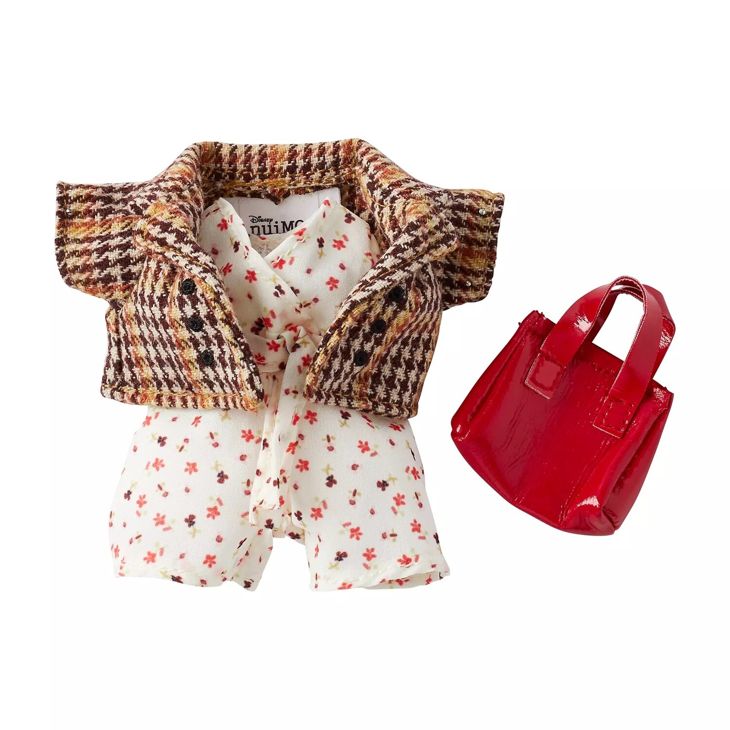 nuiMOs Outfit Floral Jumpsuit and Paid Blazer with Red Purse Set