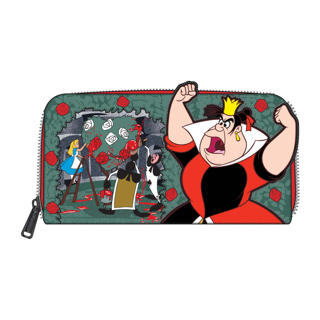 Loungefly Alice in Wonderland Queen of Hearts Villains Scene Zip Around Wallet