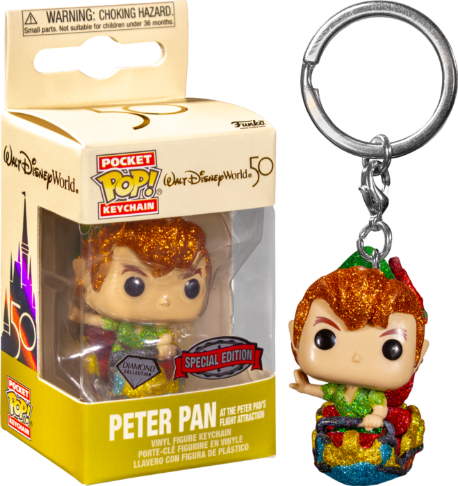 Funko Disney World 50th Anniversary - Peter Pan on Pan&#39;s Flight Attraction Diamond Glitter Pocket Pop! Keychain