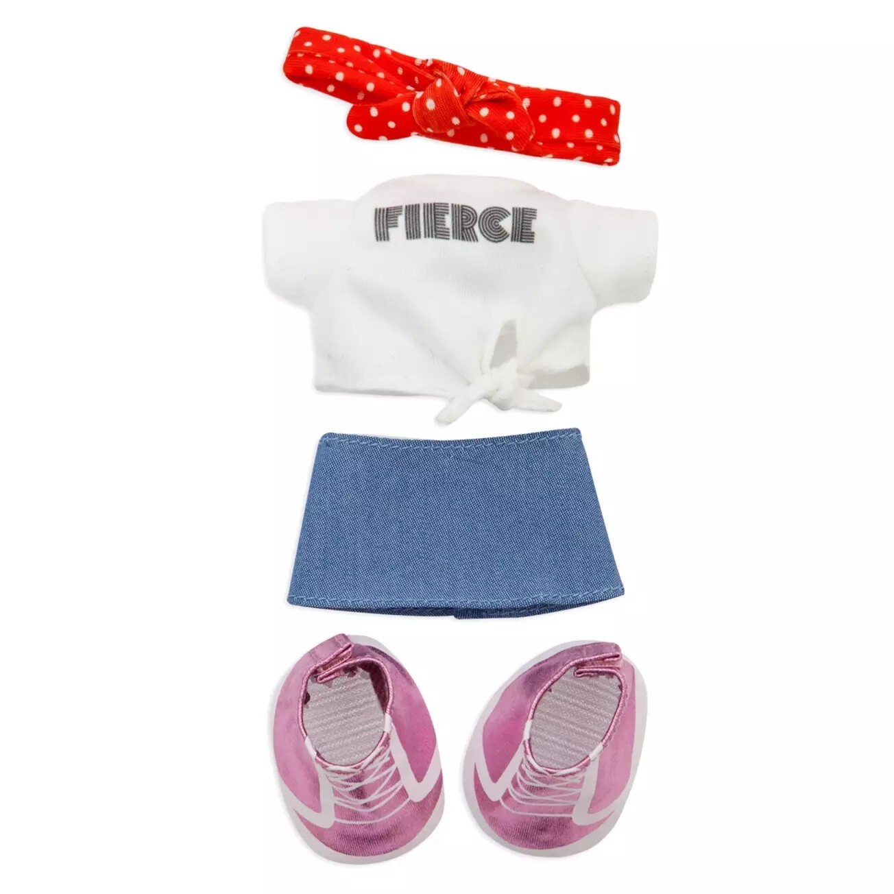 nuiMOs Outfit White Graphic T-Shirt with Denim Skirt, Sneakers, and Headband Set