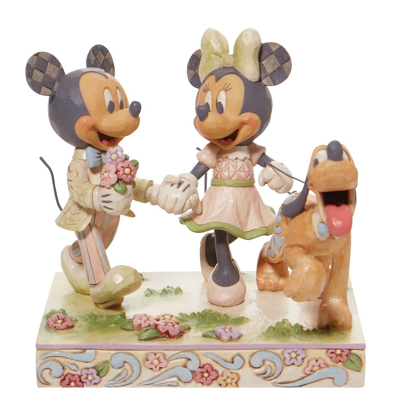 Disney Traditions by Jim Shore - Mickey and Minnie Walking Pluto - White Woodland