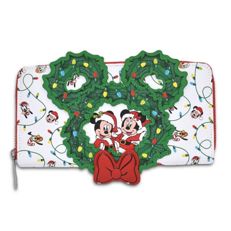 Loungefly Mickey, Minnie and Friends Wreath US Exclusive Zip Around Wallet Purse
