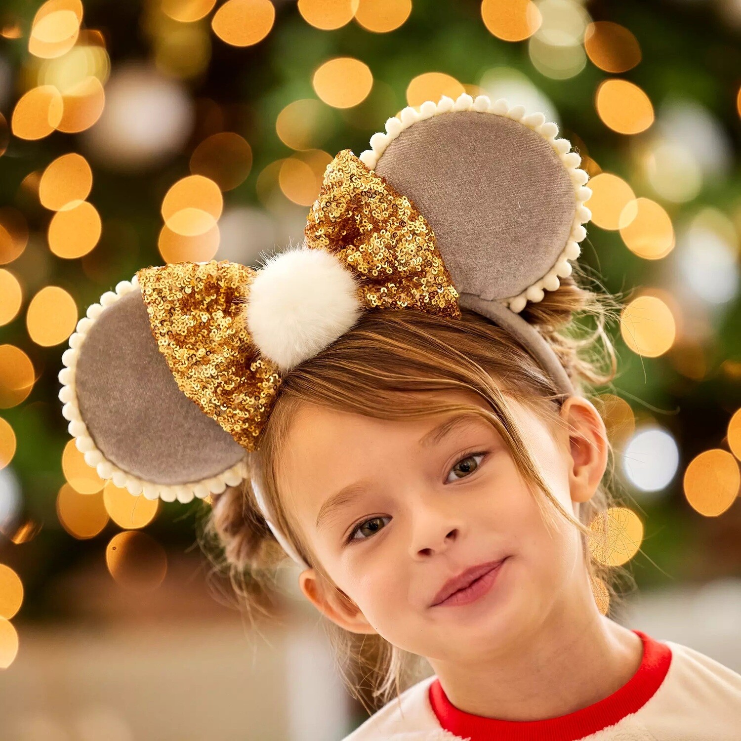 Minnie Mouse Christmas Ears Headband with Pom and Sequin Bow