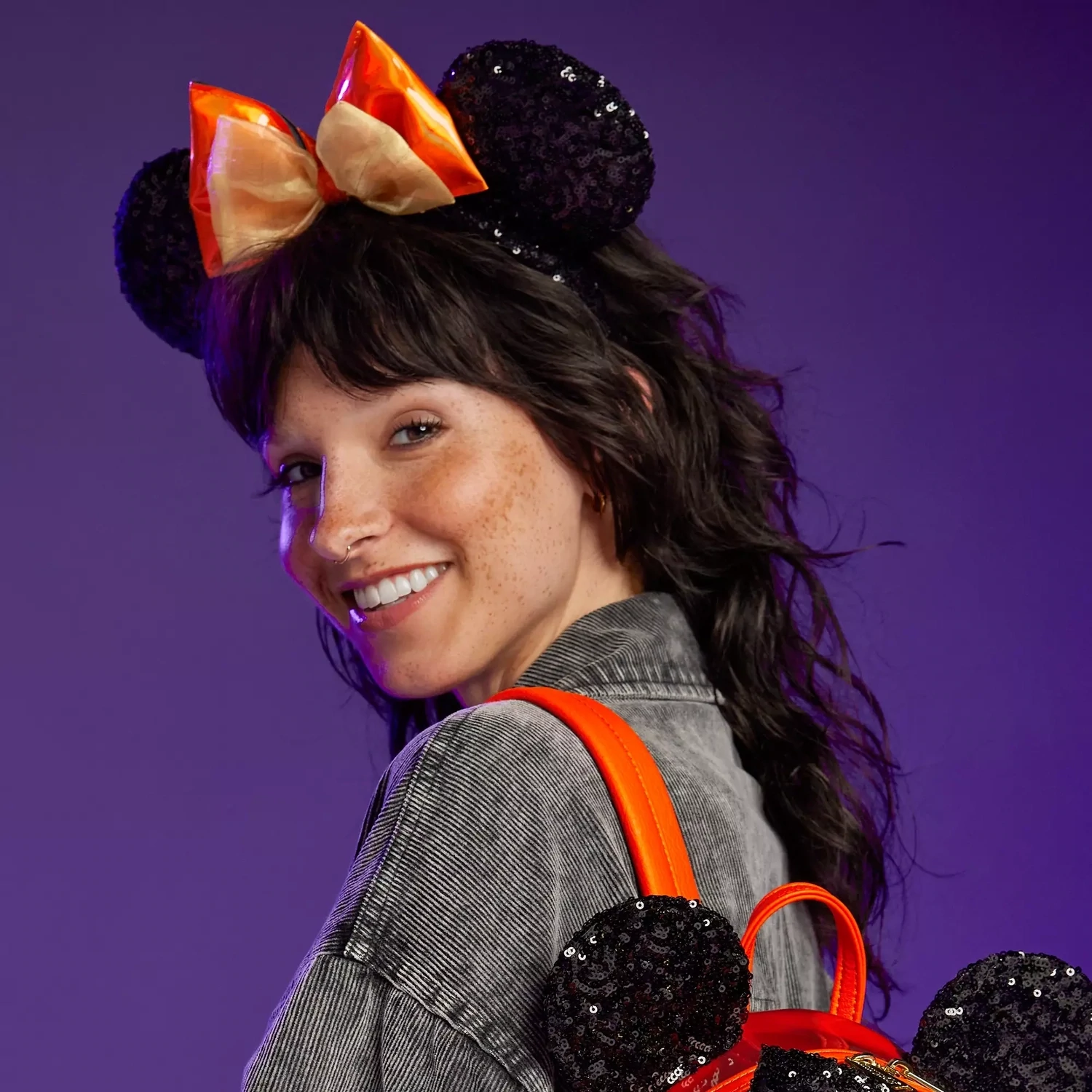 Minnie Mouse Orange Bow Sequin Ears Headband
