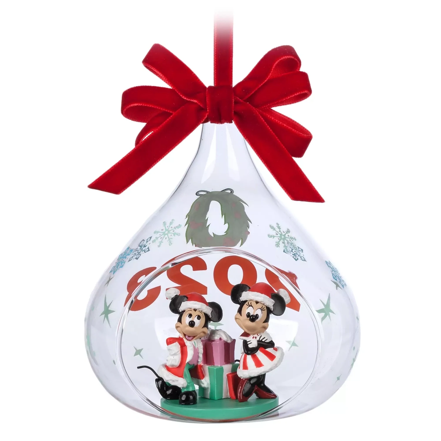 Santa Mickey Mouse and Minnie Mouse 2023 Glass Drop Sketchbook Ornament