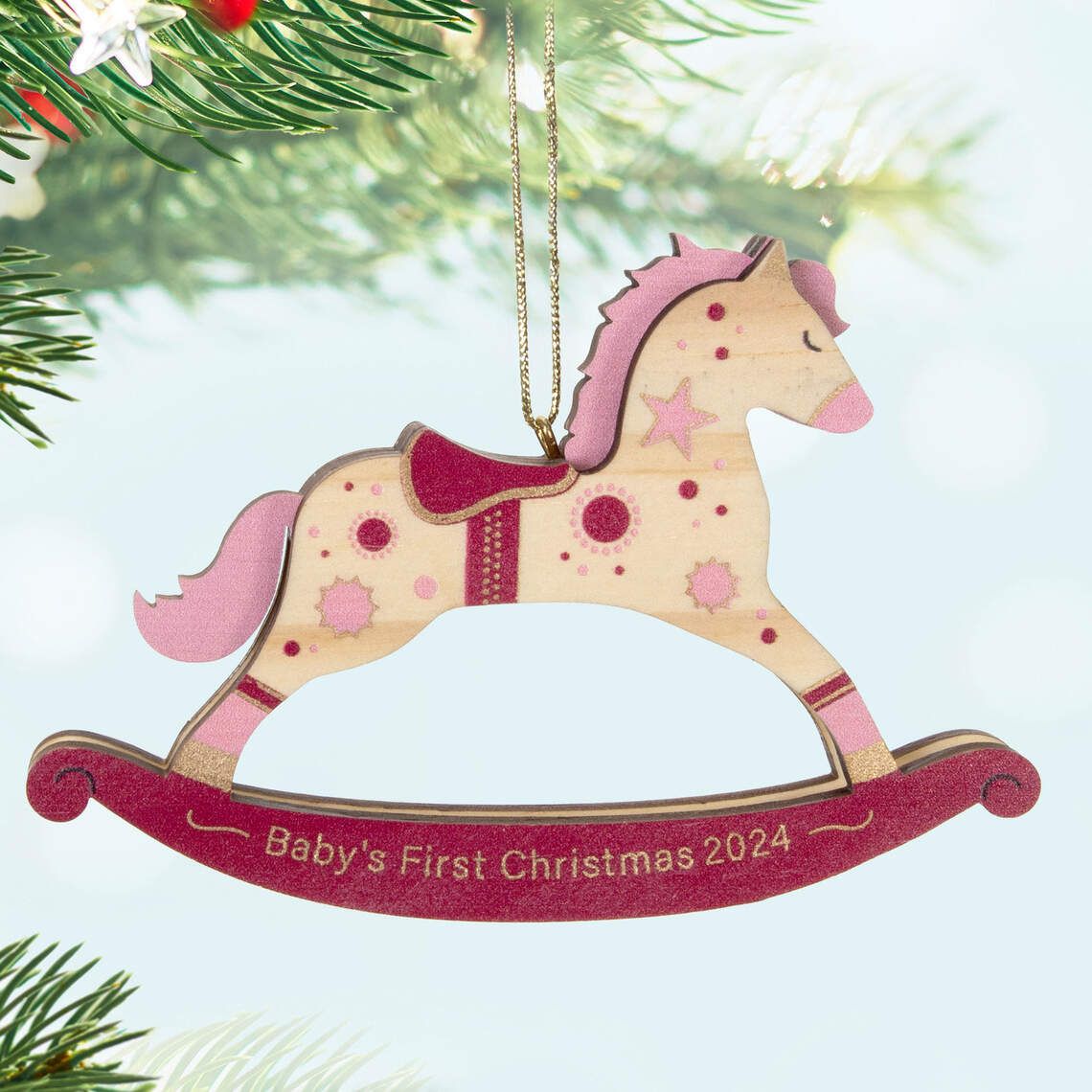 2024 Hallmark Keepsake Ornament - Baby Girl's First Christmas Rocking Horse Wood
