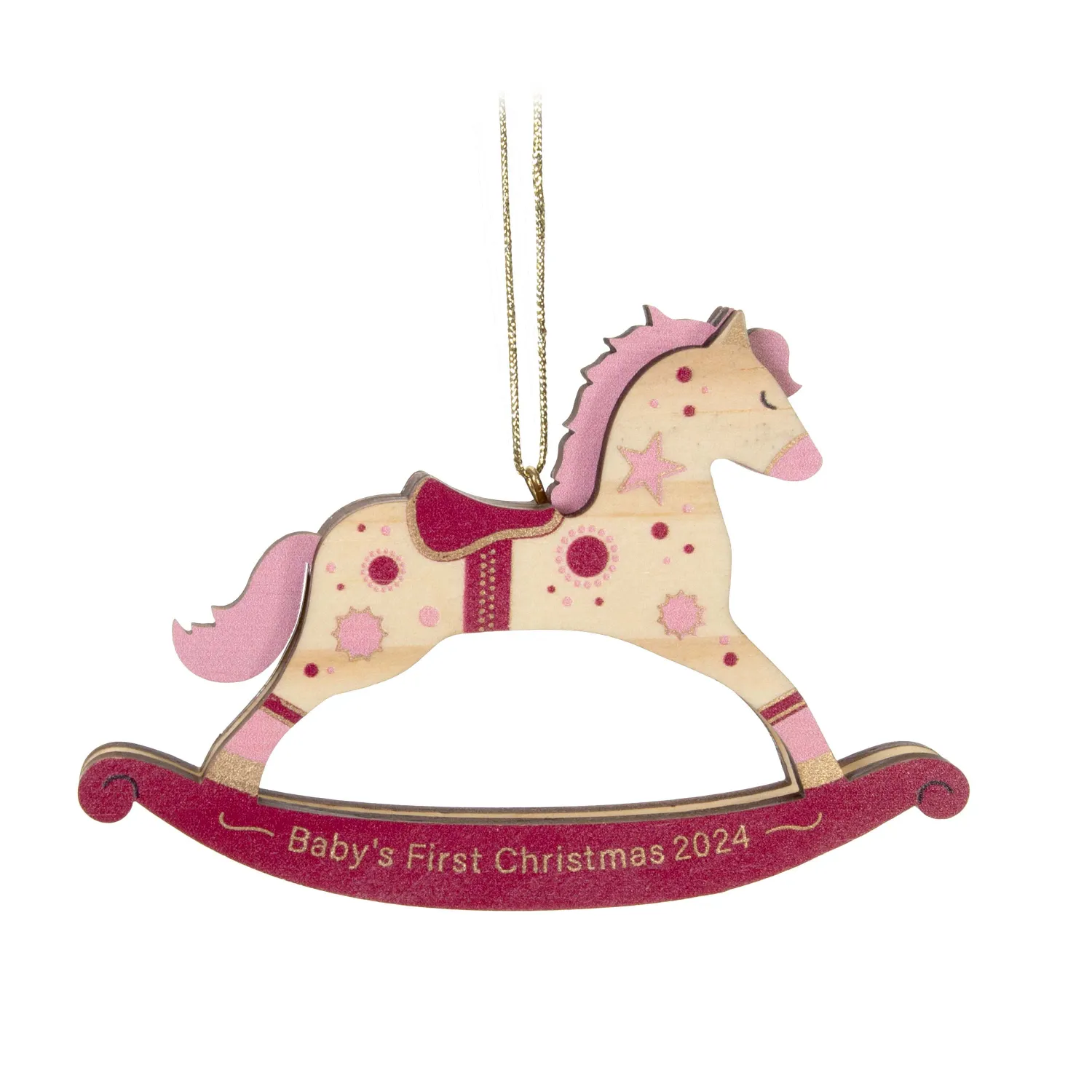 2024 Hallmark Keepsake Ornament - Baby Girl&#39;s First Christmas Rocking Horse Wood