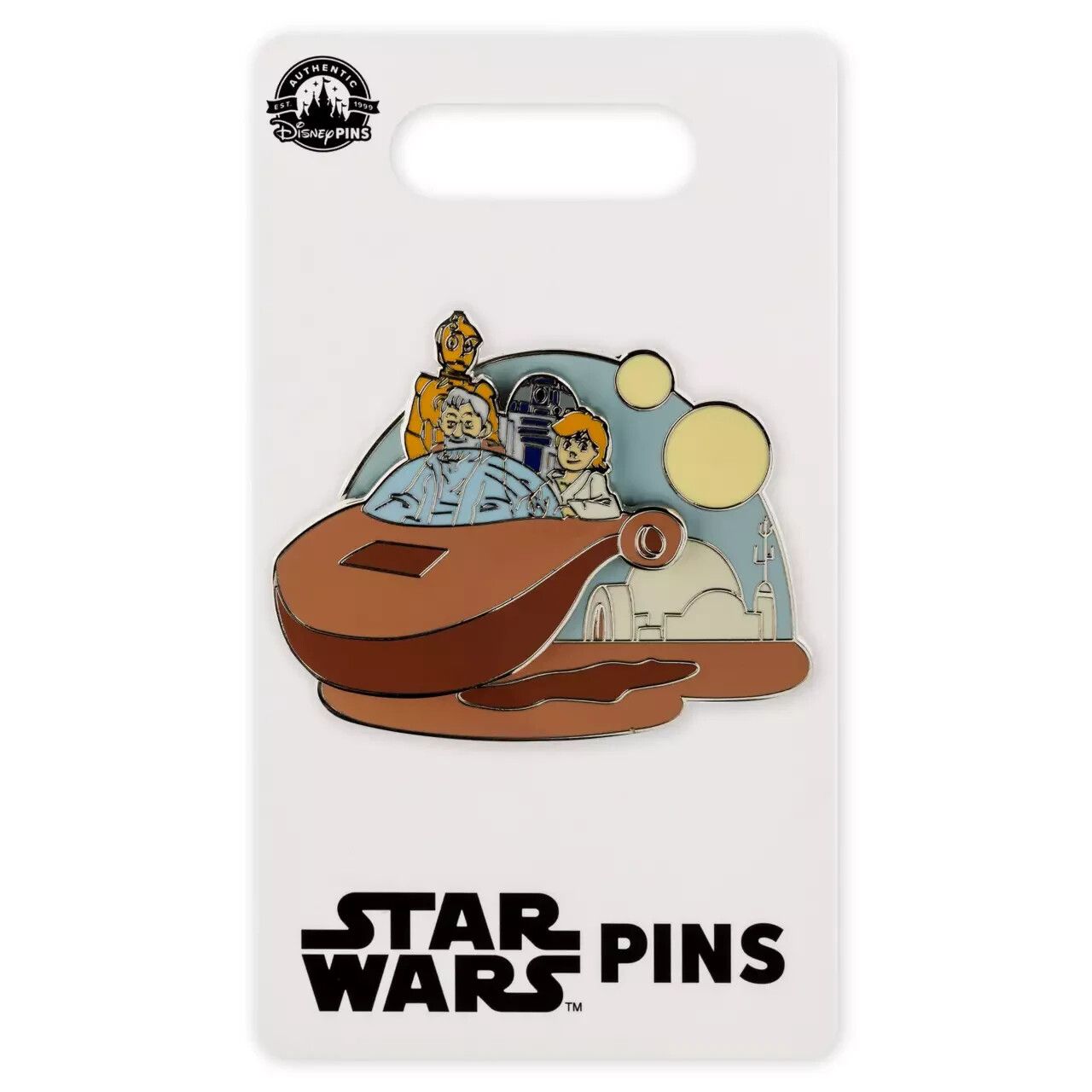 Luke Skywalker, Obi-Wan Kenobi, C-3PO, R2-D2 in Landspeeder Pin