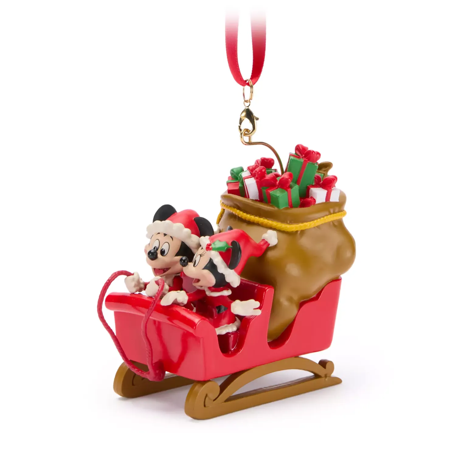 Santa Mickey and Minnie Mouse in Sleigh Holiday Ornament