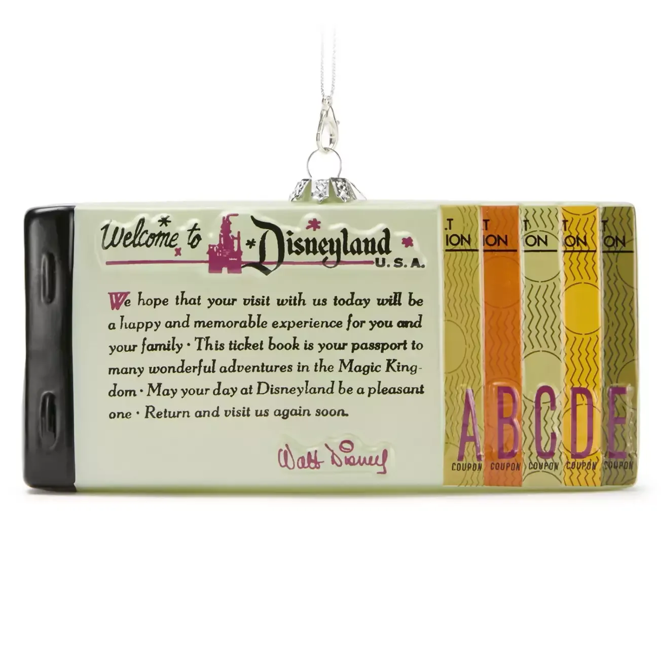 Disneyland Ticket Book Blown Glass Ornament – Disneyland 70th Anniversary – Limited Release