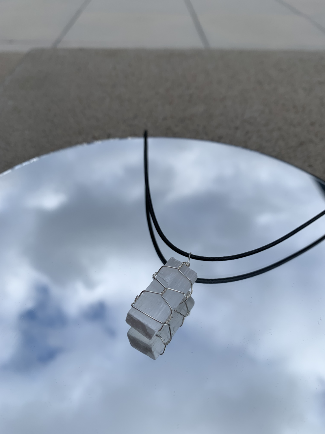 Selenite Silver Wire Necklace 2
