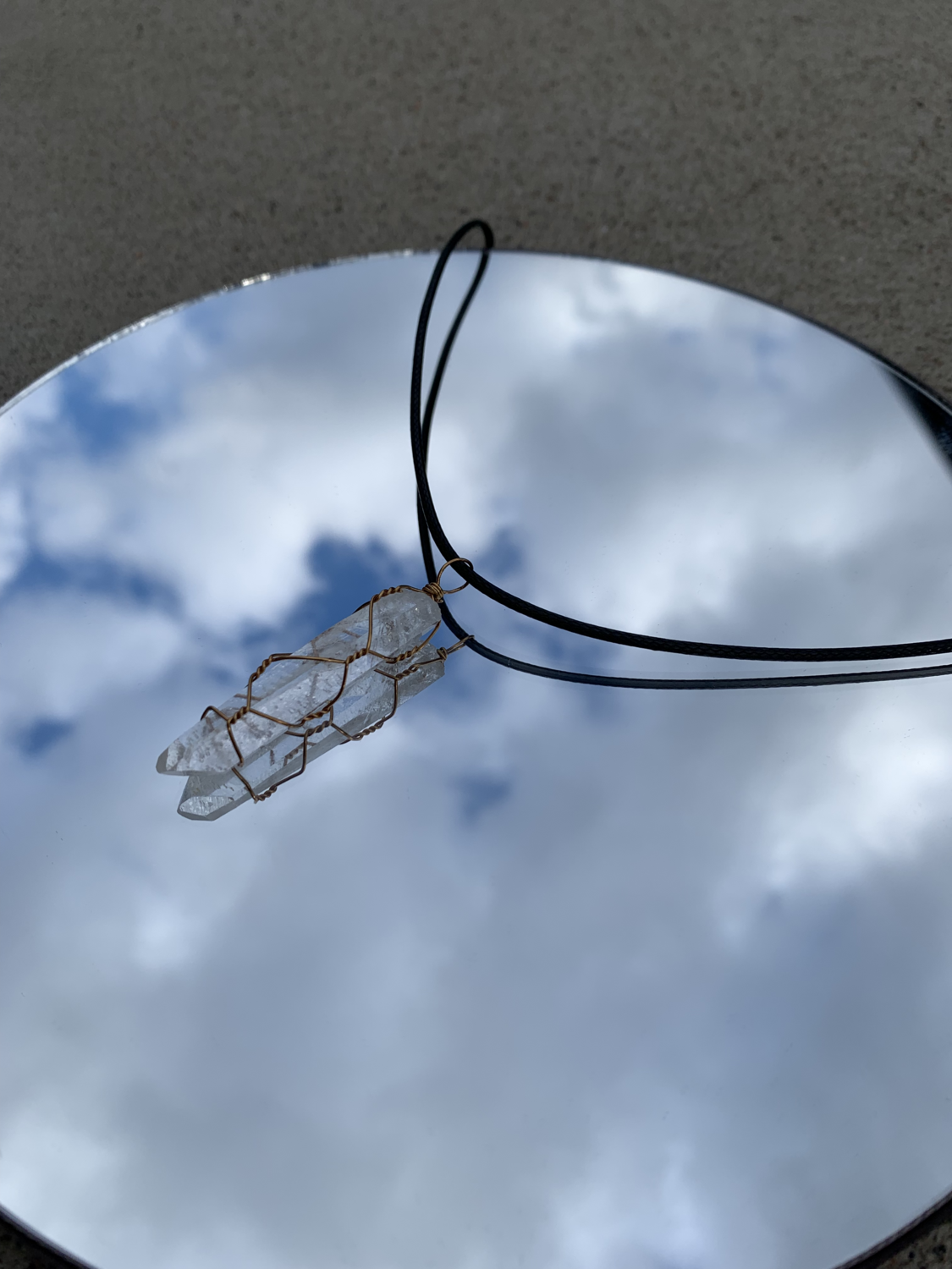 Long Clear Quartz Brass Wire Necklace