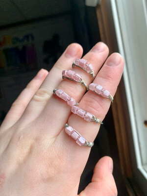 3 Pink Bead Silver Rings