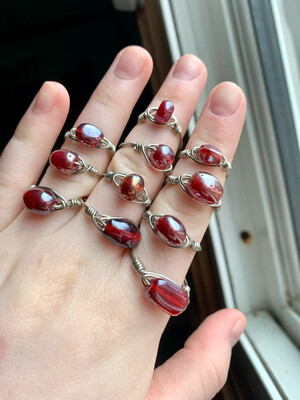 Red Statement Silver Rings