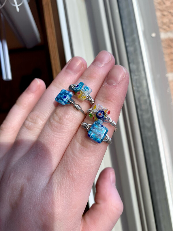 Flower Glass Square Rings