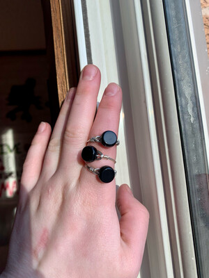 Black Ceramic Round Bead Silver Rings