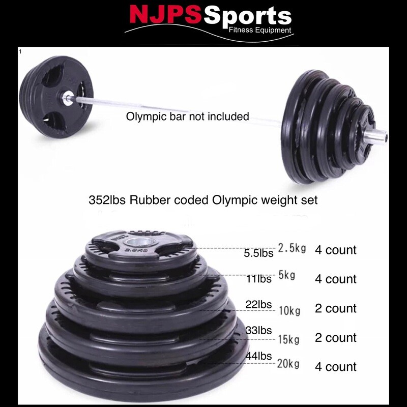 Rubber Coded Olympic Weight Plate 352 Lbs set