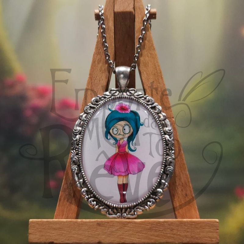 Sautoir Médaillon Fleur (métal argenté)