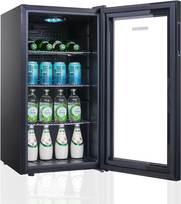 HEINRICHS Drinks Fridge, Mini Fridge with Glass Door, 88 L
