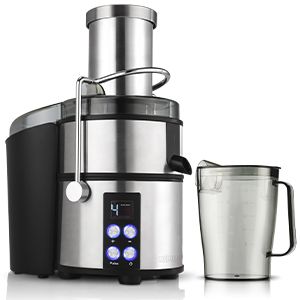 HEINRICHS Juicer Juicer for Fruit and Vegetables, Stainless Steel 800 W, Digital, 4 Speed Levels, Juicer, 1.1 L Juice Container, Anti-Drip Function, Large 87 mm Filling Opening, 2 L Compost Container
