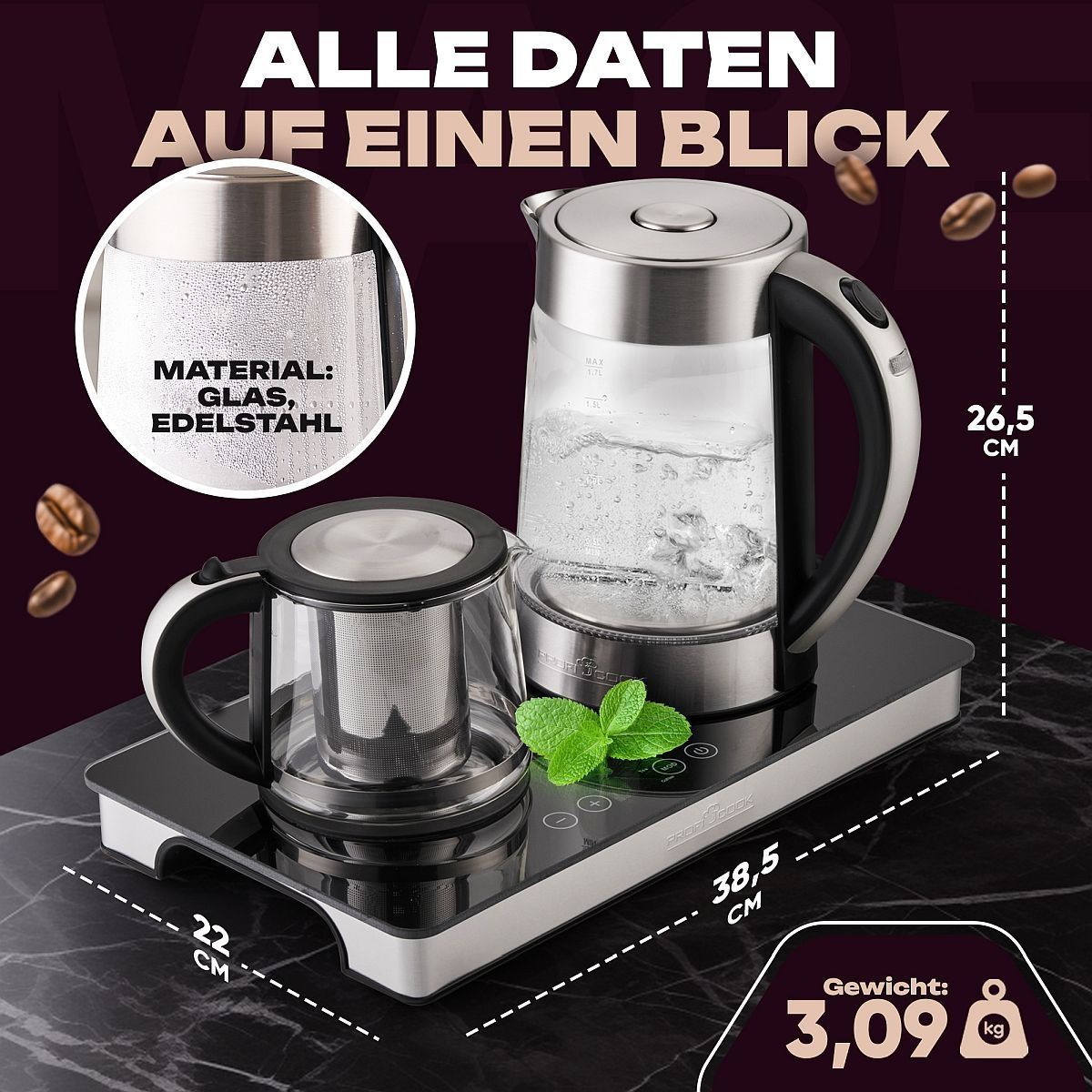 ProfiCook Tea/coffee station PC-TKS 1056 stainless steel/black